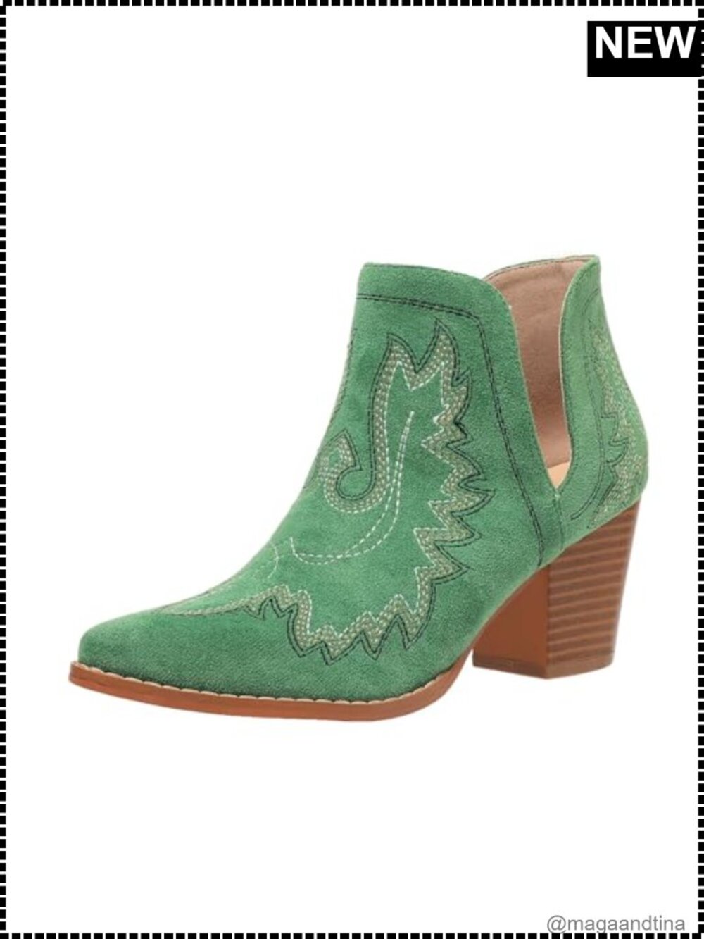 SelRoys Women's Cowboy Ankle Boots Pointed Toe Chunky Heel Cutout
